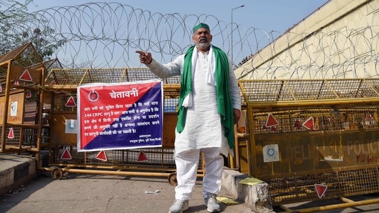 Farmer leader Rakesh Tikait speaks to the media during an ongoing protest against new farm laws, at the Delhi-Ghazipur border in New Delhi on Wednesday. (ANI Photo) Farmer leader Rakesh Tikait speaks to the media during an ongoing protest against new farm laws, at the Delhi-Ghazipur border in New Delhi on Wednesday. (ANI Photo)