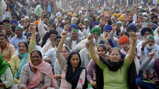 Demonstrators at the Ghazipur protest site as the farmers' agitation against new farm laws continues, in New Delhi. (Sakib Ali /Hindustan Times) Demonstrators at the Ghazipur protest site as the farmers' agitation against new farm laws continues, in New Delhi. (Sakib Ali /Hindustan Times)