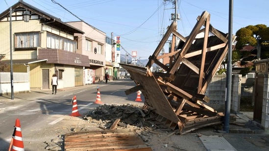 The 7.3 magnitude quake struck shortly before midnight Saturday and cracked walls, shattered windows and set off a landslide in Fukushima. (AP) The 7.3 magnitude quake struck shortly before midnight Saturday and cracked walls, shattered windows and set off a landslide in Fukushima. (AP)