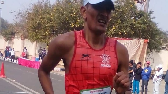 Sandeep Kumar holds the national record of 3:55.59 secs in the 50km race walk .(HT Photo)
