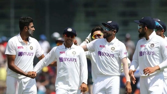 R Ashwin celebrates with his teammates. (PTI/BCCI)