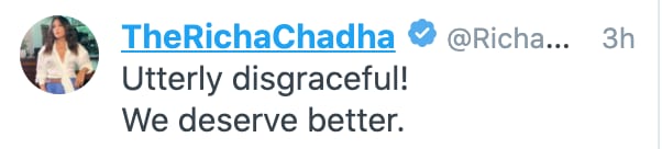 Richa Chadha's tweet.