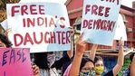 Protesters hold placards during a demonstration against the arrest of climate activist Disha Ravi, in Bengaluru on Monday.(PTI) Protesters hold placards during a demonstration against the arrest of climate activist Disha Ravi, in Bengaluru on Monday.(PTI)