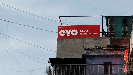 FILE PHOTO: The logo of OYO, India's largest and fastest-growing hotel chain, is seen installed on a hotel building in New Delhi, India, April 3, 2019. REUTERS/Adnan Abidi(REUTERS)