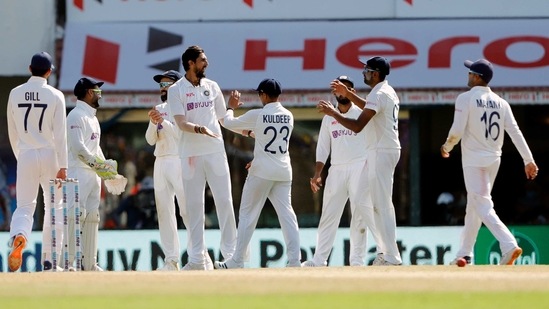 India's Ishant Sharma celebrates the dismissal during the 2nd test match against England at MA Chidambaram Stadium, in Chennai on Sunday. ((ANI Photo/BCCI Twitter))