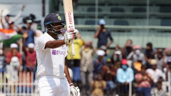 India's Ravichandran Ashwin celebrates his half century during the 3rd day of the 2nd test match against England at MA Chidambaram Stadium, in Chennai on Monday. (ANI Photo/BCCI Twitter)