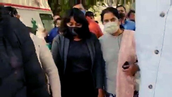 Activist Disha Ravi was sent to five-day Delhi Police special cell custody, in New Delhi on Sunday. (ANI)