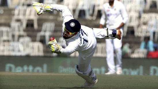 Indian wicket keeper Rishabh Pant takes a catch. ((BCCI/PTI Photo))