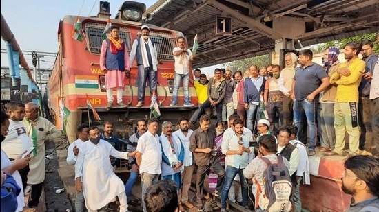 Rail roko at the Bhubaneswar station early on Monday morning. (HT photo) Rail roko at the Bhubaneswar station early on Monday morning. (HT photo)