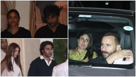 Alia Bhatt with Ranbir Kapoor, Saif Ali Khan with Kareena Kapoor and son Taimur, Tara Sutaria with Aadar Jain at Rajiv Kapoor's house.