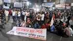 Democratic Youth Federation of India and SFI members block a road over death of Maidul Islam Middya, in Kolkata. Middya died Monday after getting injured allegedly in a police action during a DYFI protest march last week. (PTI)