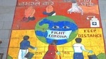 A coronavirus graffiti seen at the Har Ki Pauri ghat on the banks of river Ganges at Haridwar in Uttarakhand.(AFP/ File photo) A coronavirus graffiti seen at the Har Ki Pauri ghat on the banks of river Ganges at Haridwar in Uttarakhand.(AFP/ File photo)