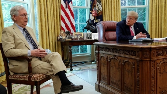 Former US President Donald Trump listens to Senate Majority Leader Mitch McConnell in the Oval Office at the White House in Washington, US. (Reuters/ File photo)