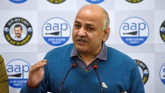 Deputy chief minister Manish Sisodia during a press conference at his party office, in New Delhi. (ANI Photo)
