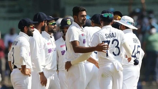 Players of Indian cricket team celebrate the dismissal of Ben Stokes on the fourth day of second Chennai Test against England (BCCI)
