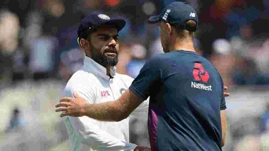 Indian captain Virat Kohli shaking hands with his English counterpart Joe Root after the hosts win the 2nd Test by 317 runs in Chennai on Tuesday(BCCI)