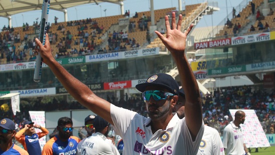 Off-spinner Ravichandran Ashwin waving at crowd at Chepauk after India beat England by 317 runs in the second Test on Tuesday(BCCI/Twitter)