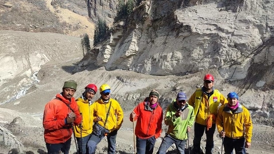 The eight-member High Attitude Rescue Team (HART) of SDRF, including Everest summiteers.(HT Photo)