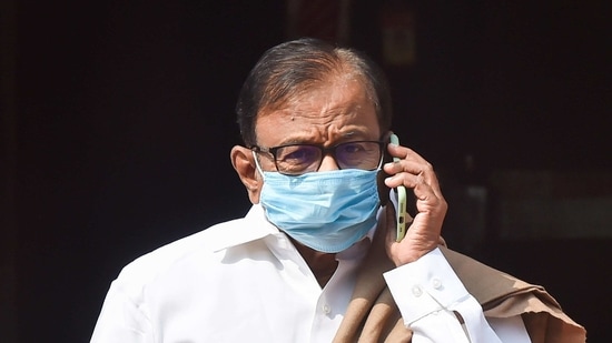 Congress MP P Chidambaram at Parliament, during the ongoing Budget Session in New Delhi.(PTI)