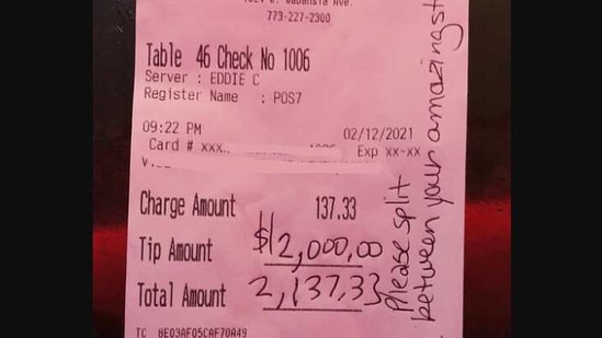 The image shows a portion of the eatery's receipt (Facebook/@clubluckychicago)