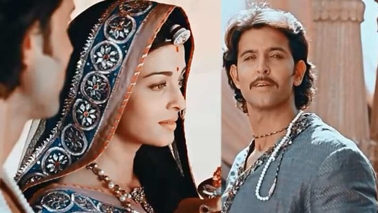 Aishwarya Rai and Hrithik Roshan in stills from Jodhaa Akbar.