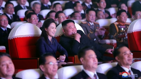 North Korean leader Kim Jong Un and his wife Ri Sol Ju watch a performance that commemorated the Day of the Shining Star, the birth anniversary of the late leader Kim Jong Il at the Mansudae Art Theatre in Pyongyang, North Korea. (REUTERS)