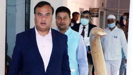 Assam Finance Minister Himanta Biswa Sarma arrives to attend the Budget session, in Guwahati. (ANI)