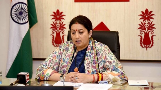 Union Minister for Women & Child Development and Textiles, Smriti Irani addresses during the inauguration of the Jute Seeds Distribution Program and Jute Farmers Awareness Workshop on Jute ICARE Initiative, in New Delhi on Monday. (ANI Photo)