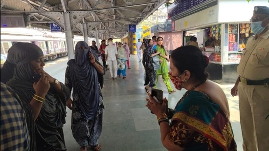 Mayor Kishori Pednekar interacts with commuters at the station on Wednesday. (Sourced)