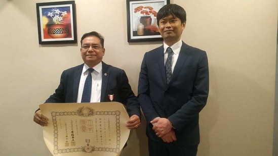 Dr Thangjam Singh with Japanese Counselor Kajita Takuma (Sourced/Utpal Parashar)