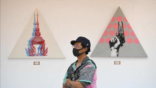 The artist, who doesn't disclose his real name or age, launched the exhibition last week in a gallery above a Bangkok bar, on a day when four high-profile activists were put in pre-trial detention over their taboo-breaking calls to reform Thailand's monarchy.(Reuters)