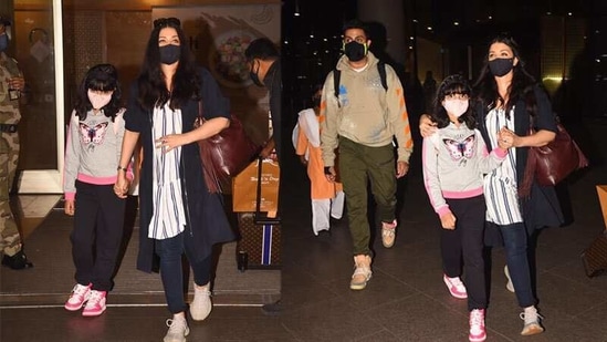 Aishwarya Rai holds Aaradhya's hand as she makes her way out of the airport  with husband Abhishek Bachchan – See pics