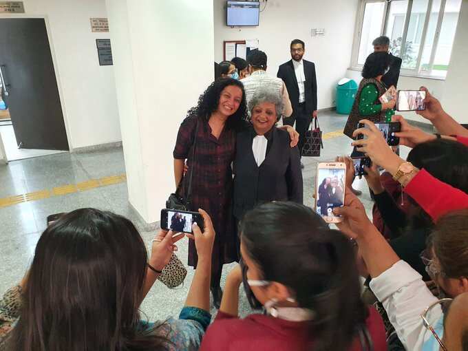 Priya Ramani after a Delhi court acquitted her in a defamation case filed by former minister MJ Akbar. (Photo@samar11) 