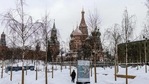 A woman walks in a snow-covered park with the St. Basil's Cathedral and the Kremlin in the background in Moscow on February 17, 2021. (Photo by Dimitar DILKOFF / AFP)(AFP) A woman walks in a snow-covered park with the St. Basil's Cathedral and the Kremlin in the background in Moscow on February 17, 2021. (Photo by Dimitar DILKOFF / AFP)(AFP)