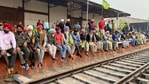 Farmers blocked rail track at Ludhiana railway station during their national wide Rail Roko protest on Thursday.(Gurpreet Singh/HT Photo ) Farmers blocked rail track at Ludhiana railway station during their national wide Rail Roko protest on Thursday.(Gurpreet Singh/HT Photo )