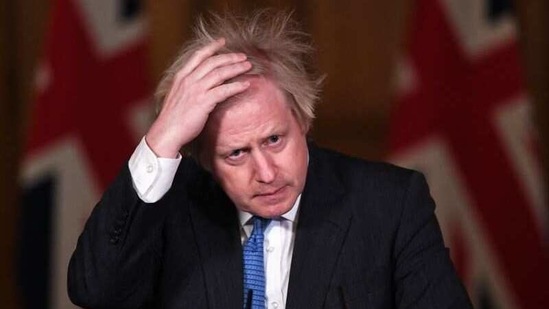 British Prime Minister Boris Johnson attends a coronavirus pandemic media briefing at Downing Street, London, Britain February 15, 2021. (REUTERS)