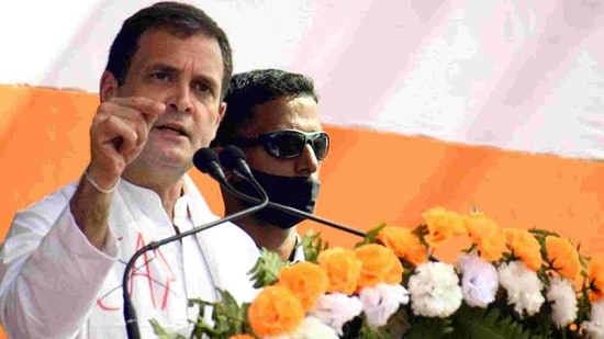 Congress leader Rahul Gandhi during a public meeting. (ANI) Congress leader Rahul Gandhi during a public meeting. (ANI)