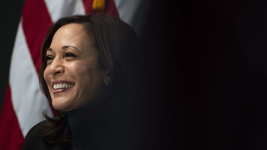 US Vice President Kamala Harris smiles while meeting virtually with women Democratic lawmakers and advocacy groups in Washington, DC, US. (Bloomberg) US Vice President Kamala Harris smiles while meeting virtually with women Democratic lawmakers and advocacy groups in Washington, DC, US. (Bloomberg)