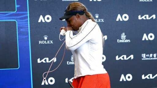 United States' Serena Williams leaves a press conference following her semifinal loss to Japan's Naomi Osaka at the Australian Open tennis championship in Melbourne, Australia, Thursday, Feb. 18, 2021.(AP)