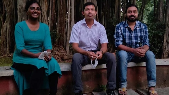 Prof. Sanjib Senapati (Centre), Dept of Biotechnology, IIT Madras with his Research Scholars, Chinmai Pindi (Left) and Mohammed Ahsan (Right)(Handout image) Prof. Sanjib Senapati (Centre), Dept of Biotechnology, IIT Madras with his Research Scholars, Chinmai Pindi (Left) and Mohammed Ahsan (Right)(Handout image)