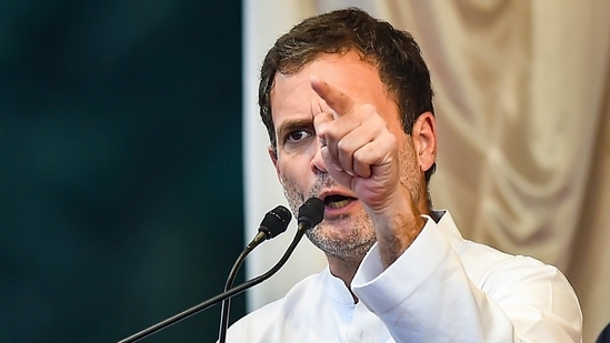 Congress leader Rahul Gandhi addresses a public meeting during his election campaign ahead of Puducherry polls in Puducherry.(PTI) Congress leader Rahul Gandhi addresses a public meeting during his election campaign ahead of Puducherry polls in Puducherry.(PTI)