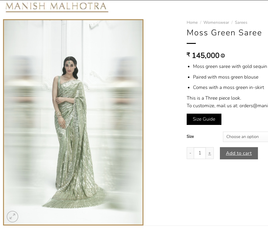 Kiara Advani's saree is worth  ₹1,45,000. (manishmalhotra.in)