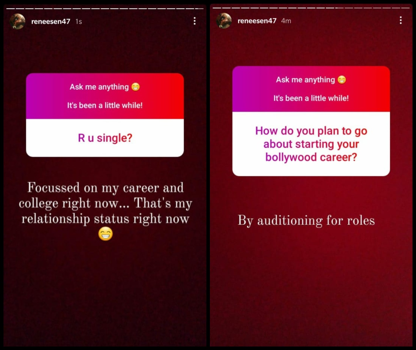 Renee Sen's Instagram stories. Renee Sen's Instagram stories.