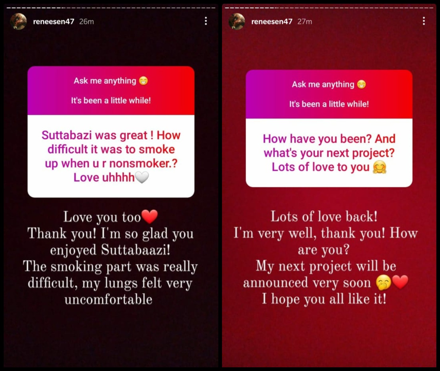Renee Sen's Instagram stories. Renee Sen's Instagram stories.