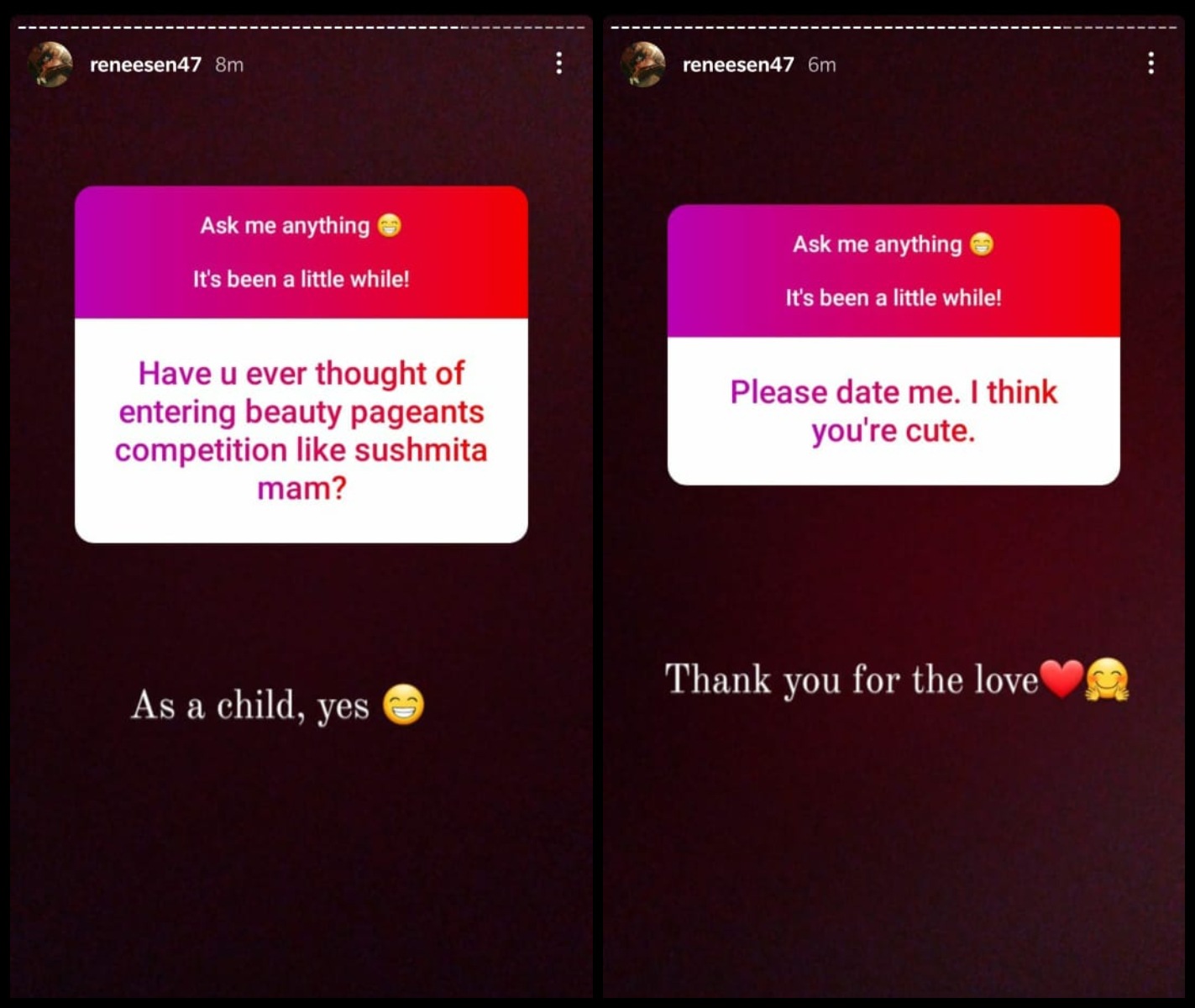 Renee Sen's Instagram stories. Renee Sen's Instagram stories.