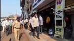 Kalyan-Dombivli Municipal Corporation (KDMC) chief, Vijay Suryavanshi, conducted a surprise check at crowded places like markets and shops to survey the situation. (Rishikesh Choudhary/HT photo) Kalyan-Dombivli Municipal Corporation (KDMC) chief, Vijay Suryavanshi, conducted a surprise check at crowded places like markets and shops to survey the situation. (Rishikesh Choudhary/HT photo)
