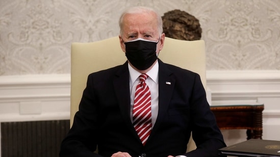 US President Joe Biden hosts a meeting in the Oval Office at the White House in Washington, US February 17, 2021.(REUTERS)