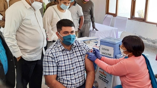 On Thursday, at least 2,002 of the 2,881 targeted healthcare workers took the second jab. In picture - Vinay Pratap Singh, Commissioner of Municipal Corporation Gurugram (MCG) getting Covid-19 vaccine. (ANI) On Thursday, at least 2,002 of the 2,881 targeted healthcare workers took the second jab. In picture - Vinay Pratap Singh, Commissioner of Municipal Corporation Gurugram (MCG) getting Covid-19 vaccine. (ANI)