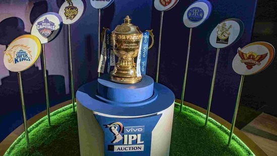 IPL Trophy during the 2021 Indian Premier League player auction, at the Hotel ITC Grand Chola in Chennai, on Thursday.(ANI Photo/IPL Twitter) IPL Trophy during the 2021 Indian Premier League player auction, at the Hotel ITC Grand Chola in Chennai, on Thursday.(ANI Photo/IPL Twitter)