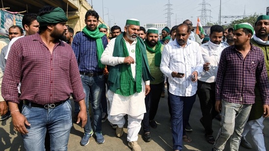 BKU leader Rakesh Tikait during an ongoing farmer's protest against the new farm laws, at the Ghazipur border in New Delhi on Friday. (ANI Photo) BKU leader Rakesh Tikait during an ongoing farmer's protest against the new farm laws, at the Ghazipur border in New Delhi on Friday. (ANI Photo)